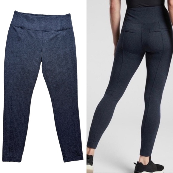 Athleta Pants - Athleta Delancey Herringbone Blue Tights Leggings L